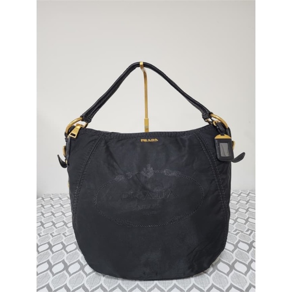 Authentic Prada Tessuto Canapa Nylon Hobo Bag Black - Picture 1 of 12